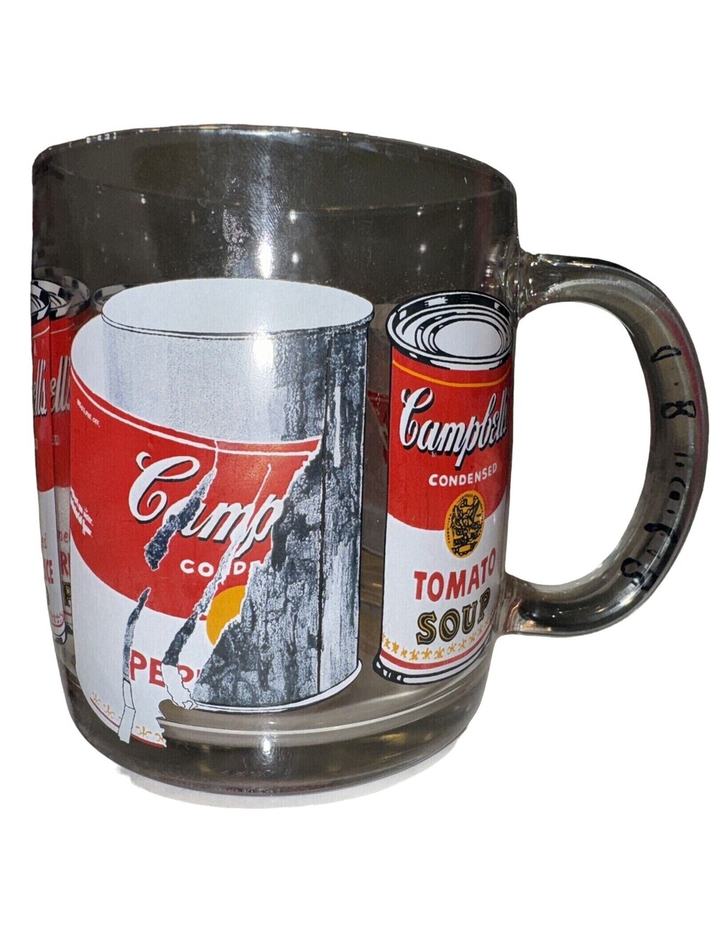 Vintage Luminarc Andy Warhol Campbell's Soup Can LARGE Glass Handled Mug Cup